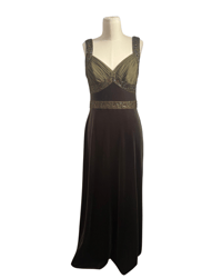 Image 1 of Olive green 90s beaded silk & velvet gown