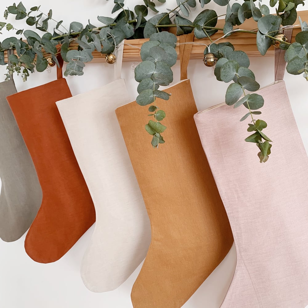 Image of linen stocking in eucalyptus