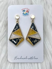 Image 3 of GOLD & BLACK FLORAL DANGLES