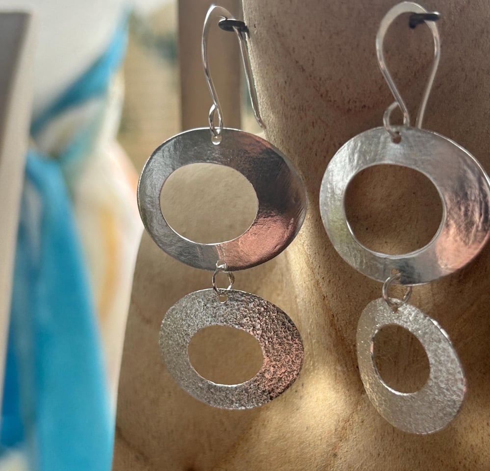 Image of Artisan Sterling Silver Textured Double Drop Earrings
