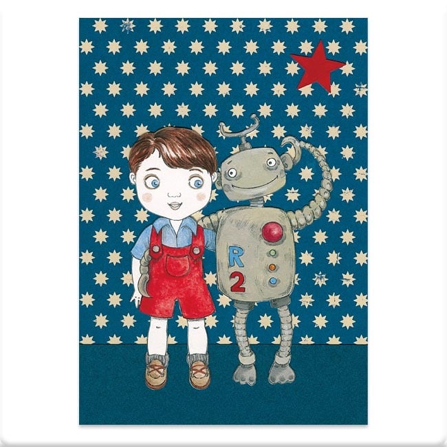 Image of Carte postale garçon et robot