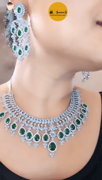 Image 1 of Anya Green-Stunning AD Necklace Set with Earrings in Green