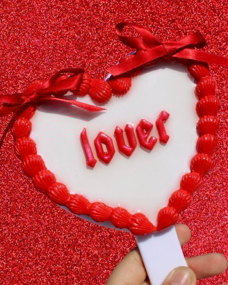 Image of White and Red VDay Cake Handheld Mirror