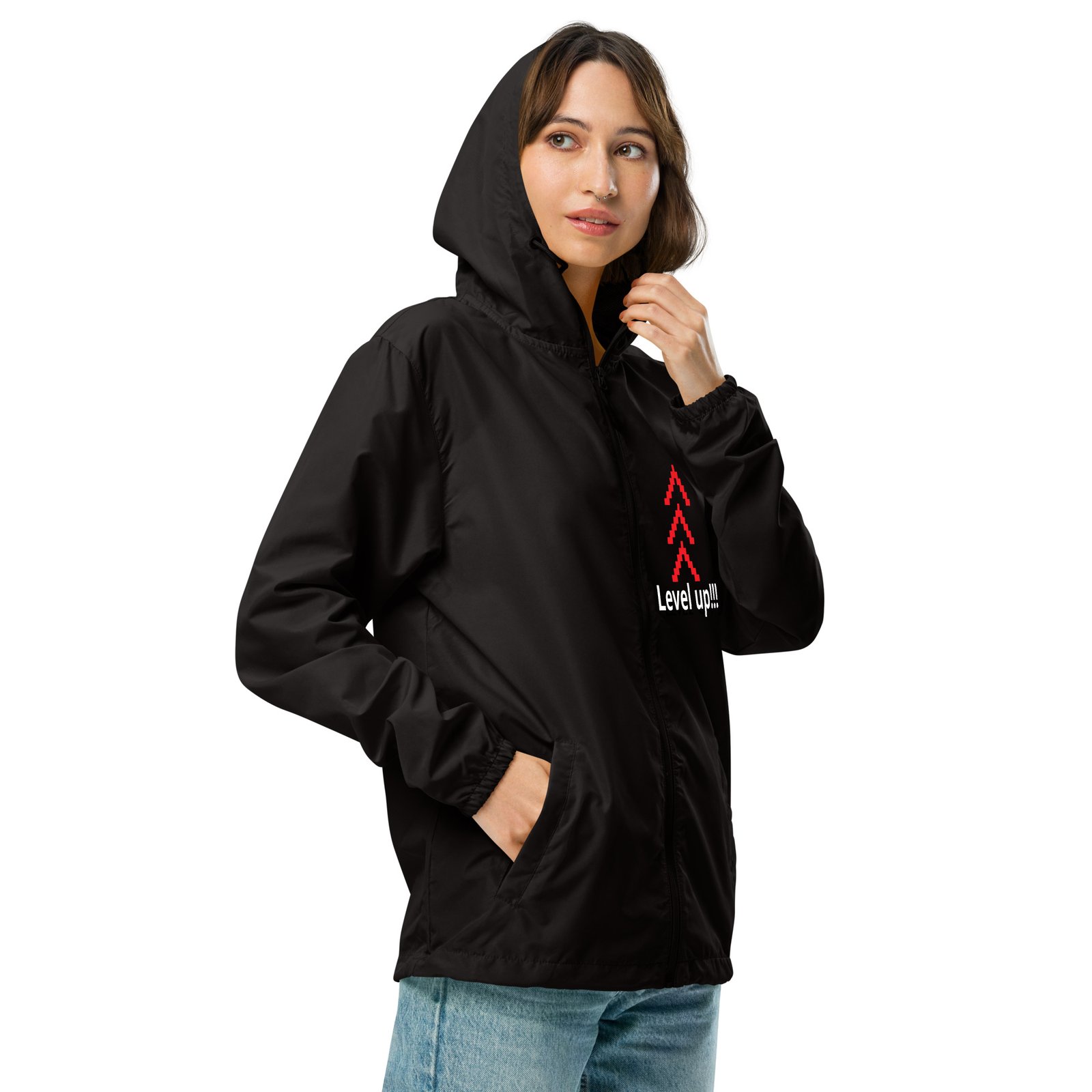 Black zip up windbreaker best sale