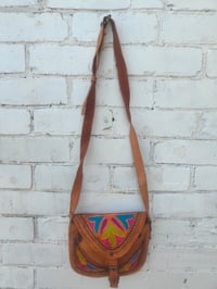 Image 4 of Leather Saddle Bag with Embroidered Detailing GREEN MIDDLE