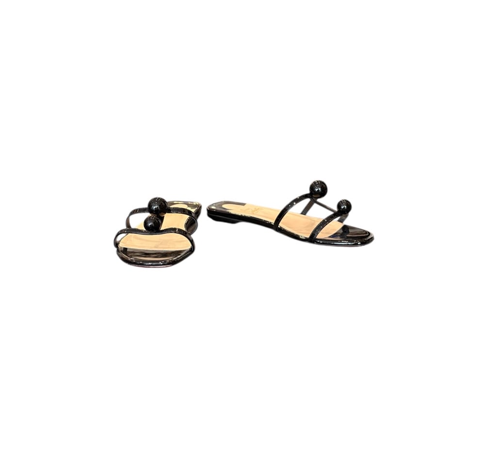 Image of Christian Louboutin Size 37 Patent Leather Slides 1010-100