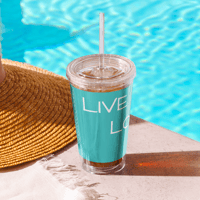 Image 1 of Clear plastic tumbler (Live Love Laugh on teal)