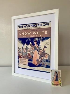 Image of Snow White c1937, framed vintage sheet music of 'Some Day My Prince Will Come'