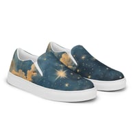 Image 1 of Celestial Night Sky Stars and Clouds Painting Women’s Slip-On Canvas Shoes