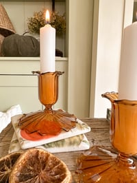 Image 2 of SALE! Amber Glass Candlesticks ( Set of 2 )