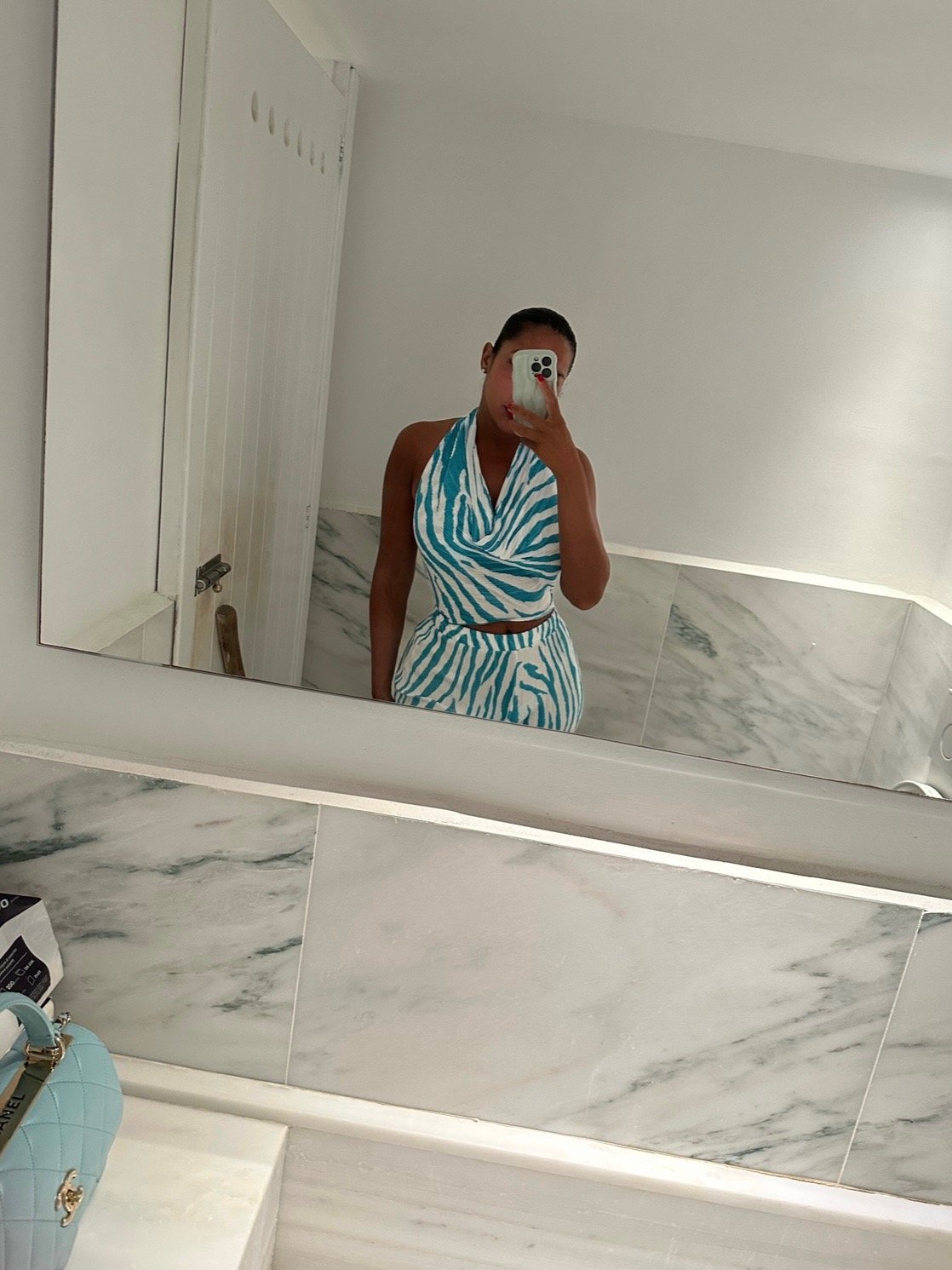 Image of AQUA ABSTRACT ZEBRA PLISSE PANT SET (S) 