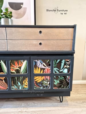 Image of Stunning Nathan Sideboard in Deep grey with Decoupaged Squares, Silver Drawers 