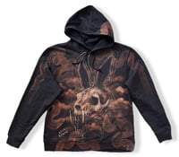 Image 1 of “BUNNY” CUSTOM BLEACH PAINTED PULLOVER HOODIE XL
