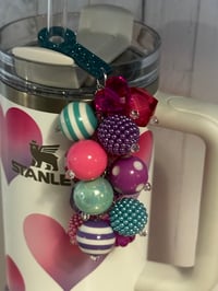 Image 4 of Valentine Heart Tumbler Straw Topper Charm – Pink & Purple Beaded Straw Bauble for Stanley