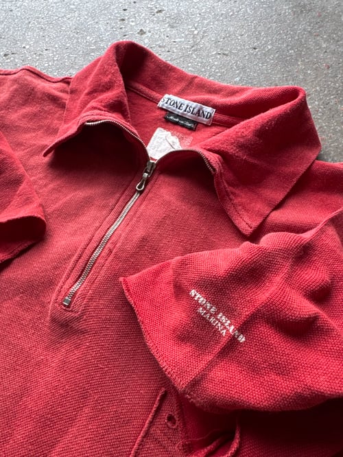 Image of SS 1996 Stone Island Marina 1/4 Zip Up Polo Shirt, Size Large