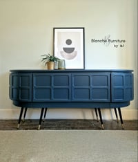 Image 1 of Long Curved Nathan Sideboard in Dark Grey on Black & Gold Tapered Legs