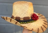 Image 2 of  Brown Straw Cowboy Hat Colored Flower Band 