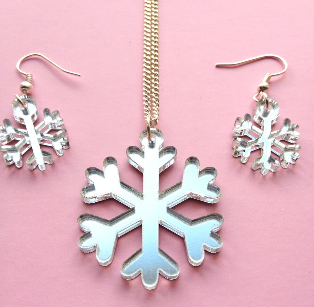 snowflake necklace and earrings