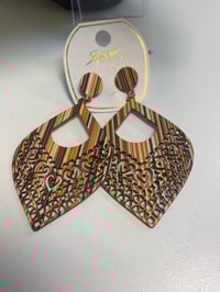 Image 1 of FABRIC WOOD EARRINGS Orange mix