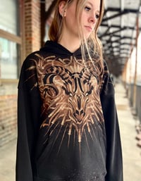 Image 1 of “The Ram” Calligraphy Hoodie - Handpainted bleach art on unisex pullover hoodie - size M -  1of1