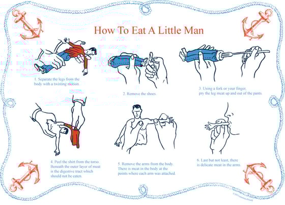 Image of How to Eat a Little Man POSTCARDS, Pack of 5 - Free Shippin'