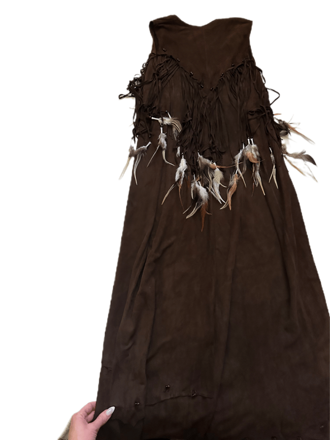 early 70s long new mexican chamois suede feather vest waistcoat duster vest