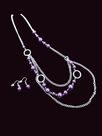 Necklace/Earring Set - silver, purple