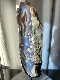 Image 4 of 6.4lb Flower Agate XL Druzy Rough Edge Crystal Slab with Custom Stand 