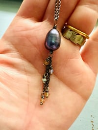 Image 1 of large peacock pearl pendant with opal and citrine fringe