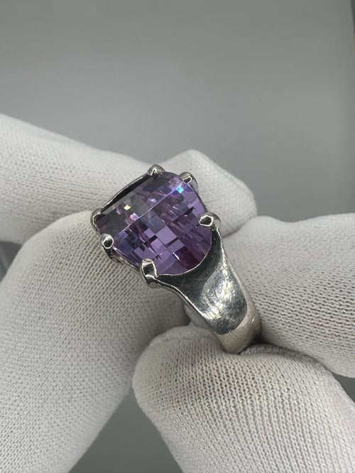 Image of Sterling Silver 925 Pixel Cut Purple Amethyst Ring 