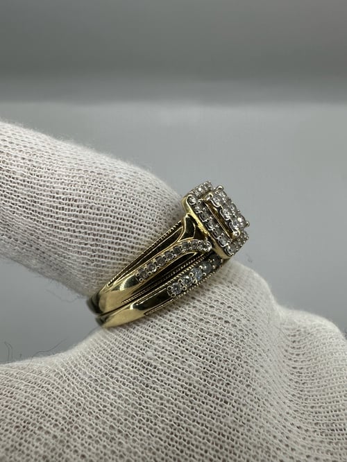 Image of Vintage 9K Gold 0.5ct Natural Diamond Cluster Ring and Half Eternity Band Set 