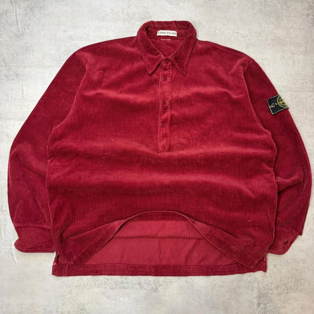 Image of 1990s Stone Island Jumbo Corduroy 1/4 Button Up Shirt, Size Large