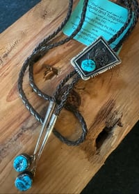 Image 2 of Title: Spirit of the Bear — Signed Cherokee Silver and Turquoise Bolo