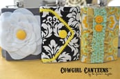 Image of Black & White Damask Cowgirl Canteen™ Designer Hip Flask for Women
