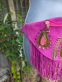 Image 3 of Dolly Bum bag suede fringe tassels HOT PINK and Moroccan Stone