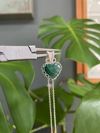 Image 2 of Silver. Malachite Teadrop Drop Crystal Necklace