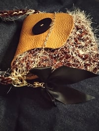 Image 4 of Beige leather and brown crocheted crossbody bag 