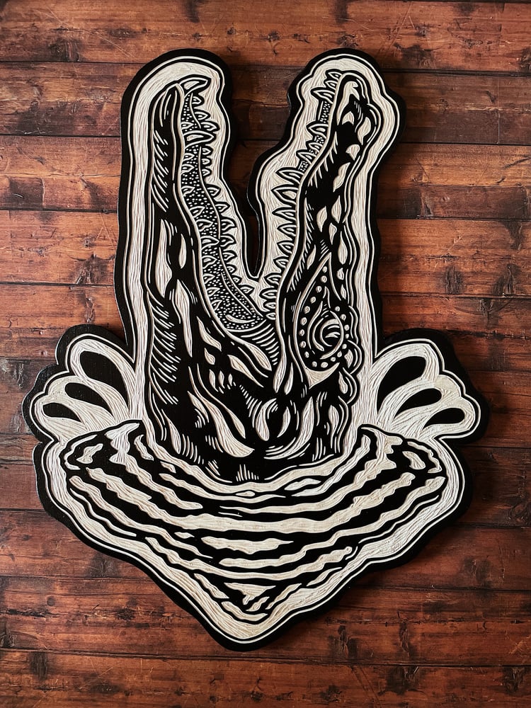 Image of Alligator Woodcut 
