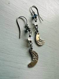 Image 8 of kyanite moonstone crescent moon dangle earrings