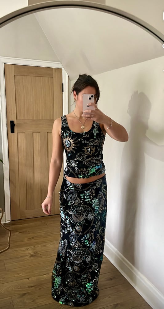 The Universe low-rise Heavily embellished tulle velvet Maxi skirt