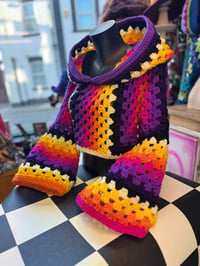 Image 1 of OCULUS - Hooded crop top jumper L/ XL flared sleeve - handmade crochet - one of a kind