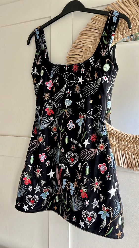 Stars, flowers, constellations, and whimsical hearts tulle velvet handmade Dress