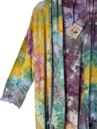 Image 4 of 1XL Drapey 3/4 Sleeve Cardigan With Pockets in Rustic Watercolor Ice Dye