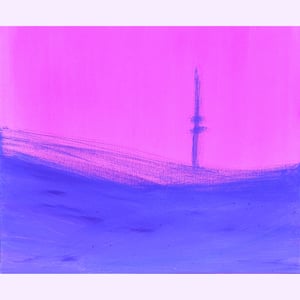 Tv tower - pink, 50x60 cm, mixed technique on canvas