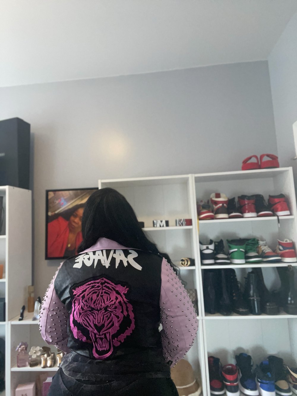 Image of Faux Leather Studded Tiger Jacket