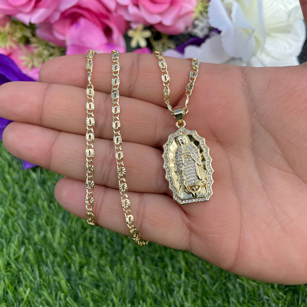 Virgencita/SanJudas 14k gold plated necklace