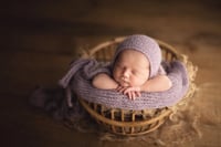 Image 2 of Lilac Flannel Alpaca bonnet With Knit Ties + Wrap