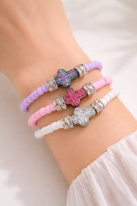 Cross Glass Bead Stretch Bracelets 