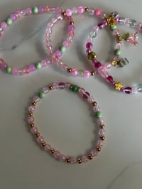 Image 7 of Ibiza Sunset Green & Pink Tumbler Bracelet Stack with Gold Charms