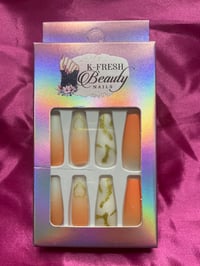 Image 1 of Nails - Long (Peach/Gold Hearts)